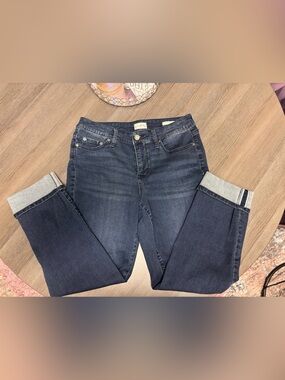 Dark Blue Women's Mid Rise Skinny Crop Cuffed Jeans